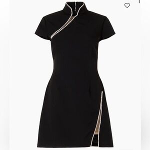 Sau Lee Black Mini Dress with Crystal Accents and Slit